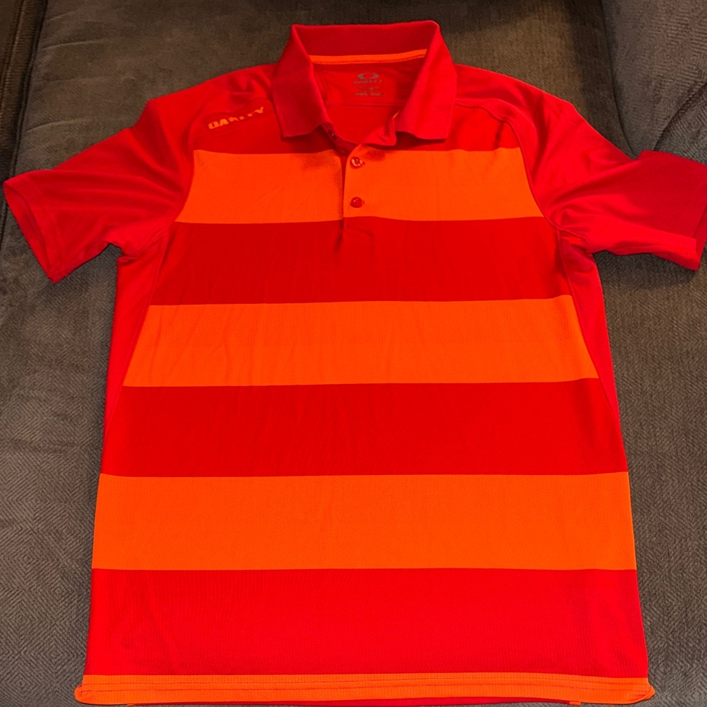 Oakley Men's Polo Shirt in Red and Orange Stripes